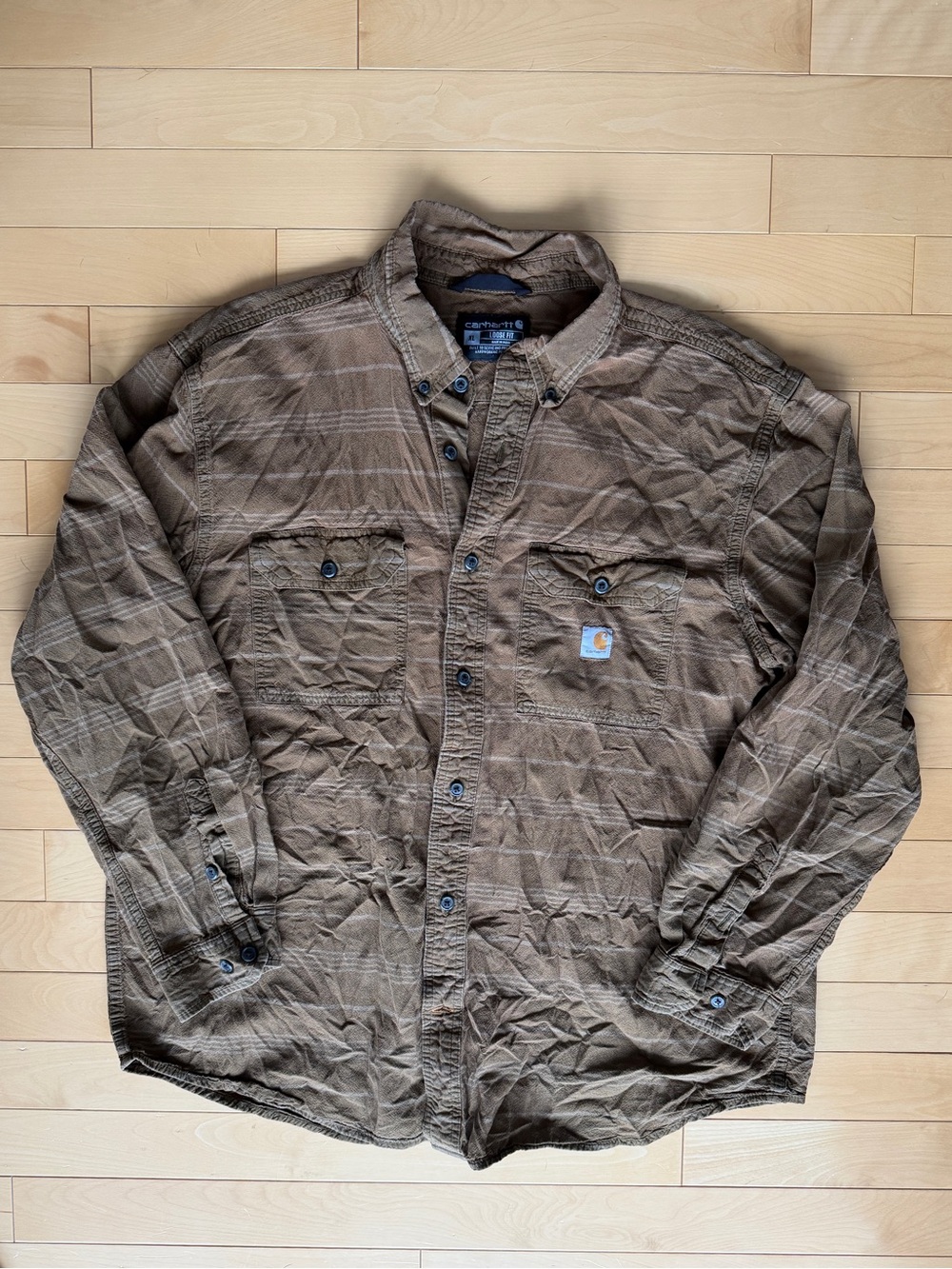 Carhartt long-sleeve button-down shirt loose fit brown size XL stripes